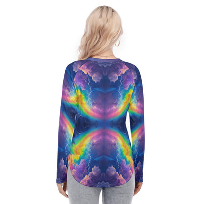Women's Raglan Sleeves U-Shaped Hem Long Sleeves Blouse