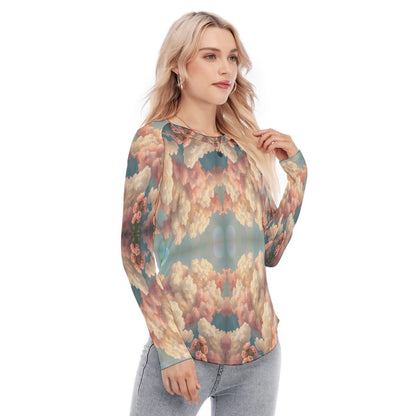 Women's Raglan Sleeves U-Shaped Hem Long Sleeves Blouse