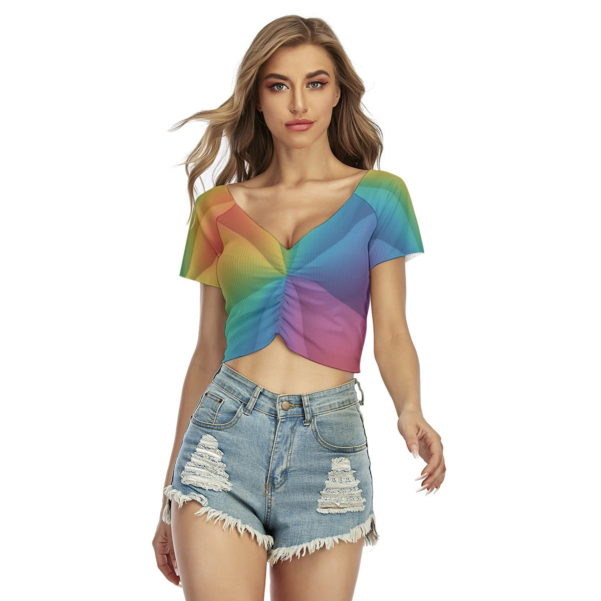 Women's Raglan Drawstring Front Crop Tee