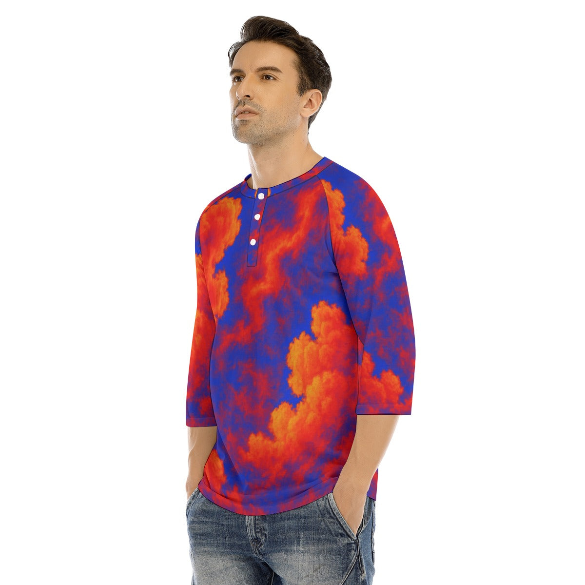 Men's Bracelet Sleeve T-shirt With Button Closure - view 3
