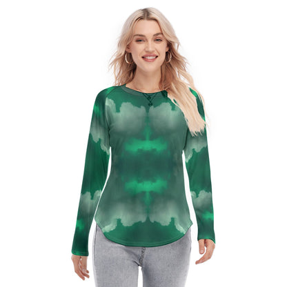 Women's Raglan Sleeves U-Shaped Hem Long Sleeves Blouse