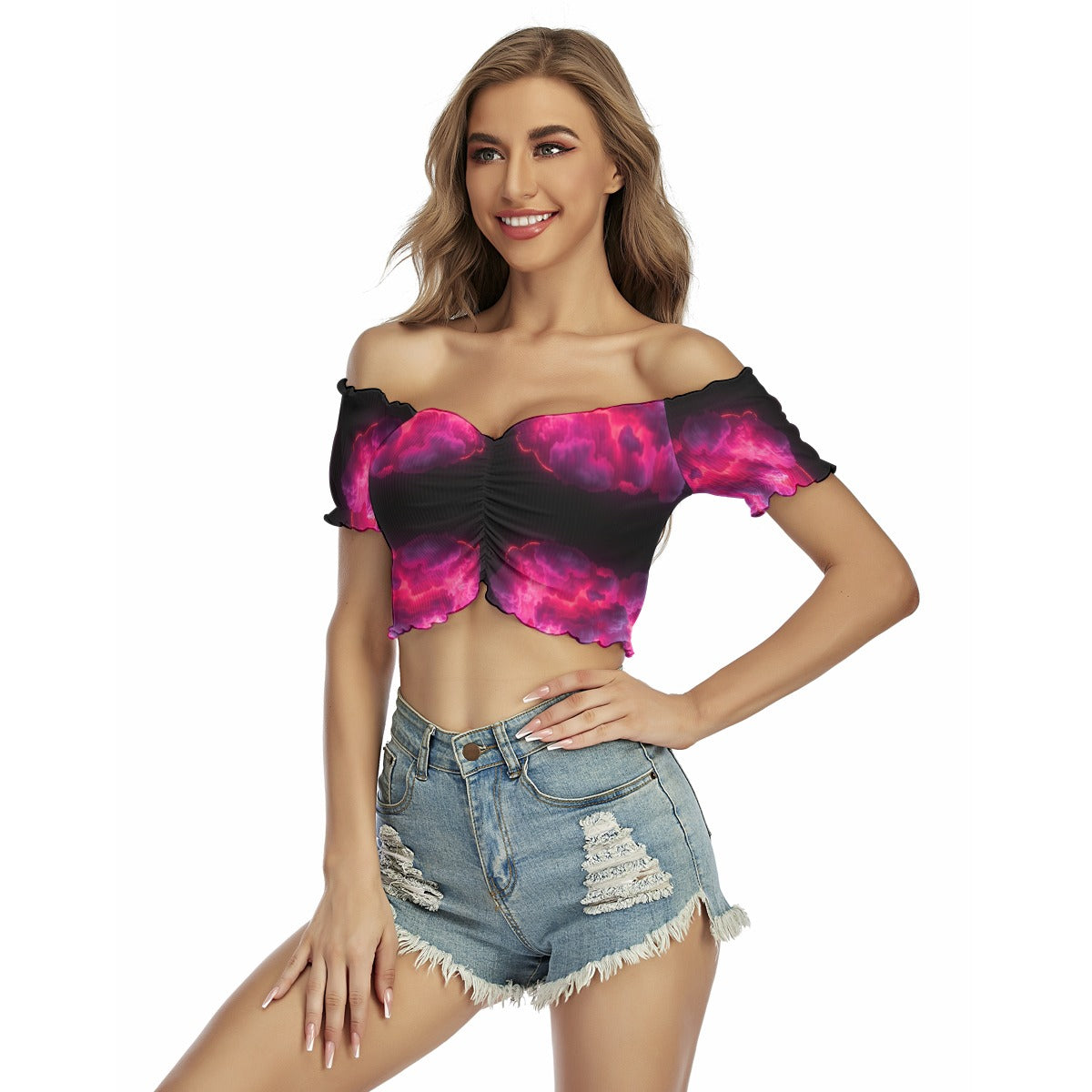 Women's One-shoulder Off-the-navel Short Sleeve T-shirt