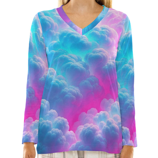 Women's Loose V-Neck T-Shirt With Long Sleeve