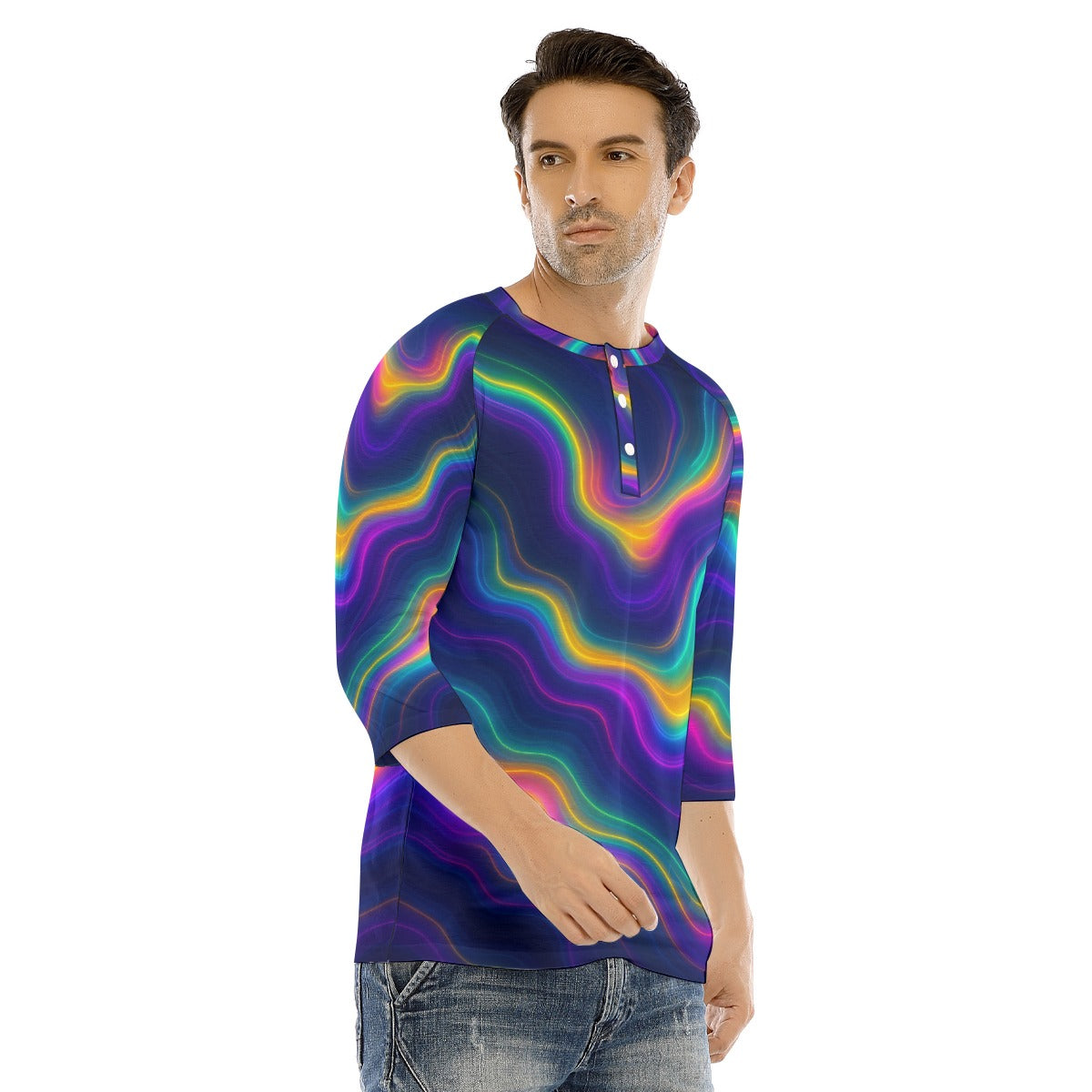 Men's Bracelet Sleeve T-shirt With Button Closure - view 2
