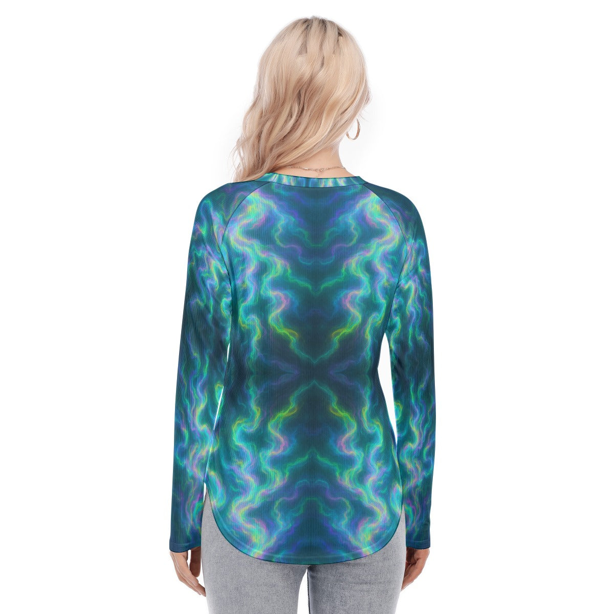 Women's Raglan Sleeves U-Shaped Hem Long Sleeves Blouse