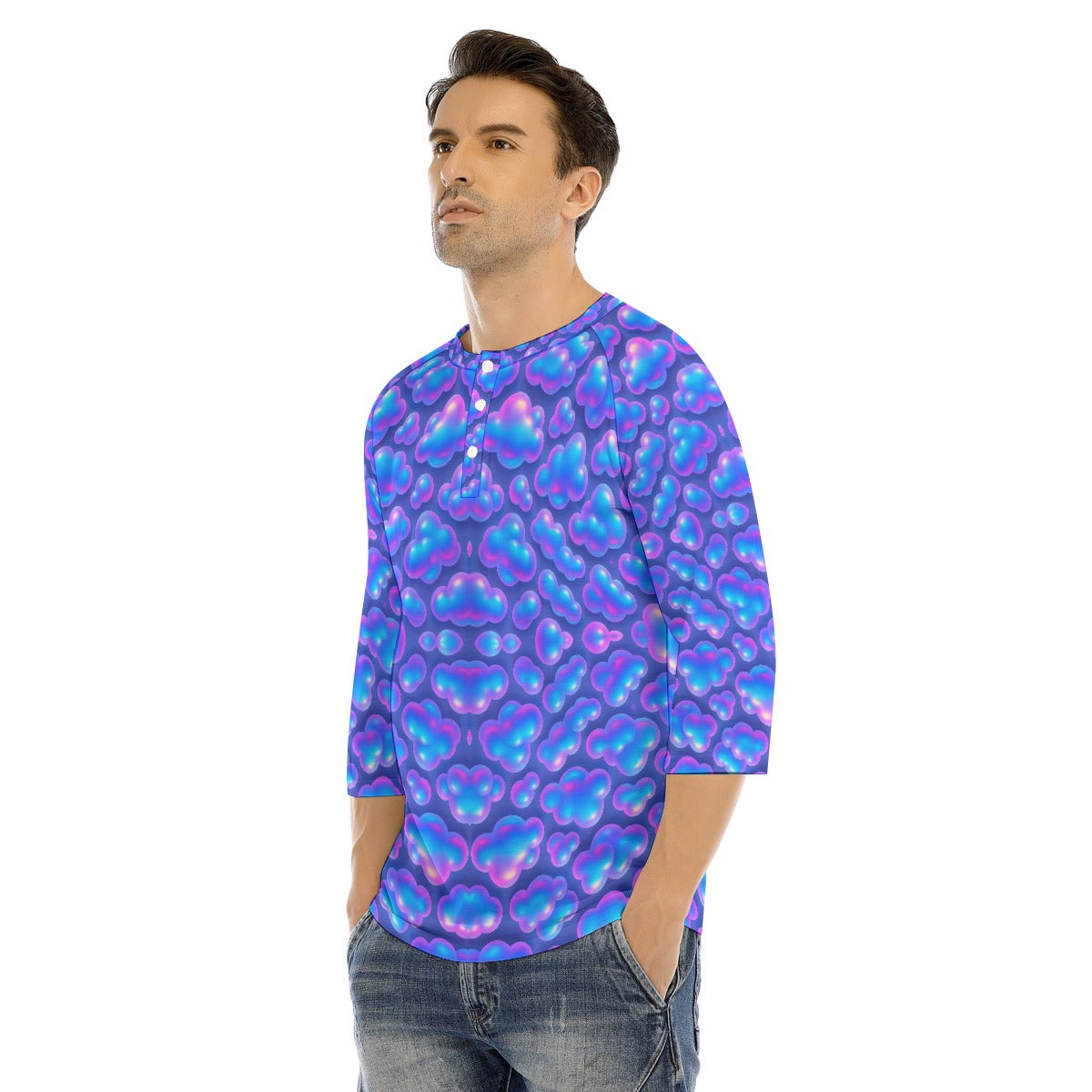 Men's Bracelet Sleeve T-shirt With Button Closure - view 3