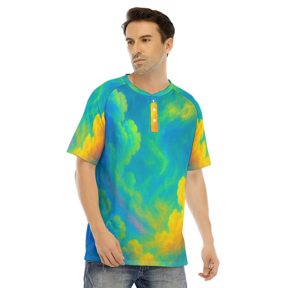 Men's Raglan Sleeve T-shirt With Button Closure