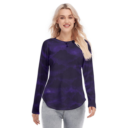 Women's Raglan Sleeves U-Shaped Hem Long Sleeves Blouse