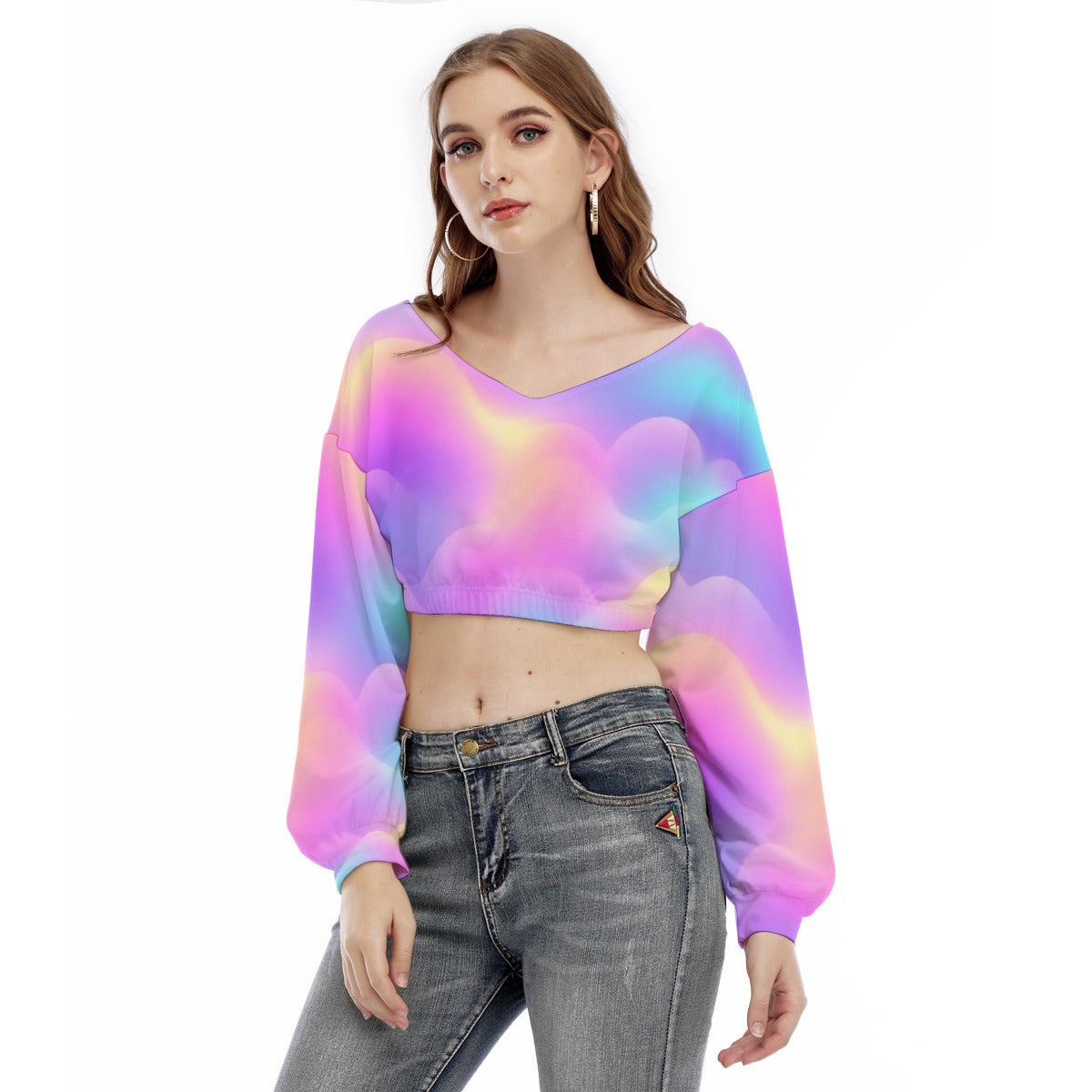 Women's V-neck Long Sleeve Cropped Sweatshirt