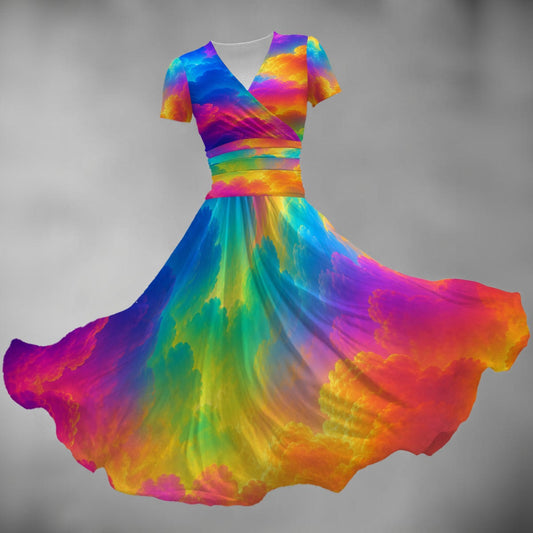 All-over Print Women's Short Sleeve V Neck Midi Dress