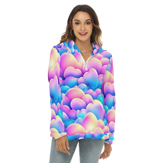 Women's Borg Fleece Hoodie With Half Zip
