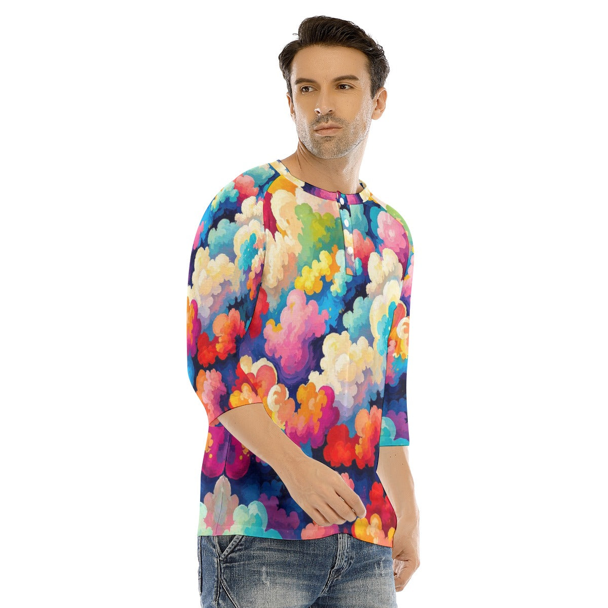 Men's Bracelet Sleeve T-shirt With Button Closure - view 2