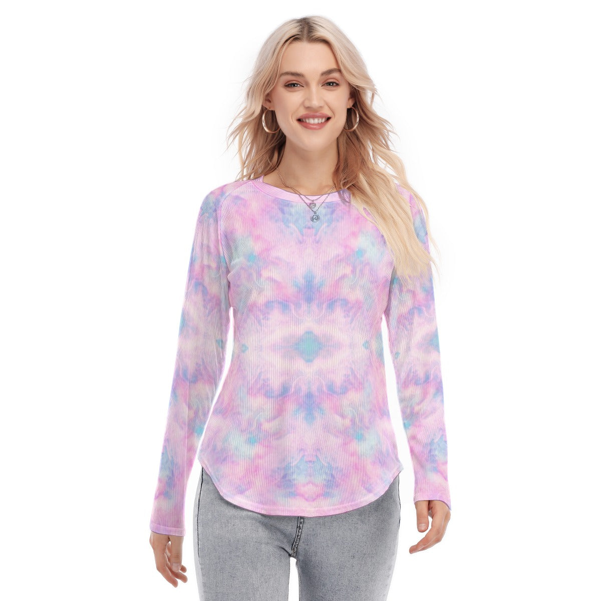 Women's Raglan Sleeves U-Shaped Hem Long Sleeves Blouse