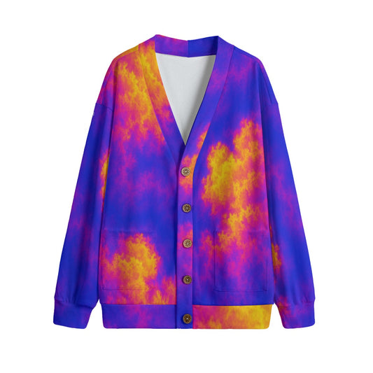 Unisex V-neck Knitted Fleece Cardigan With Button Closure