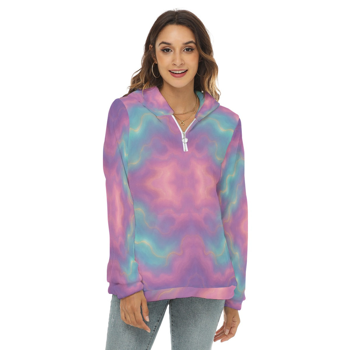 Women's Borg Fleece Hoodie With Half Zip