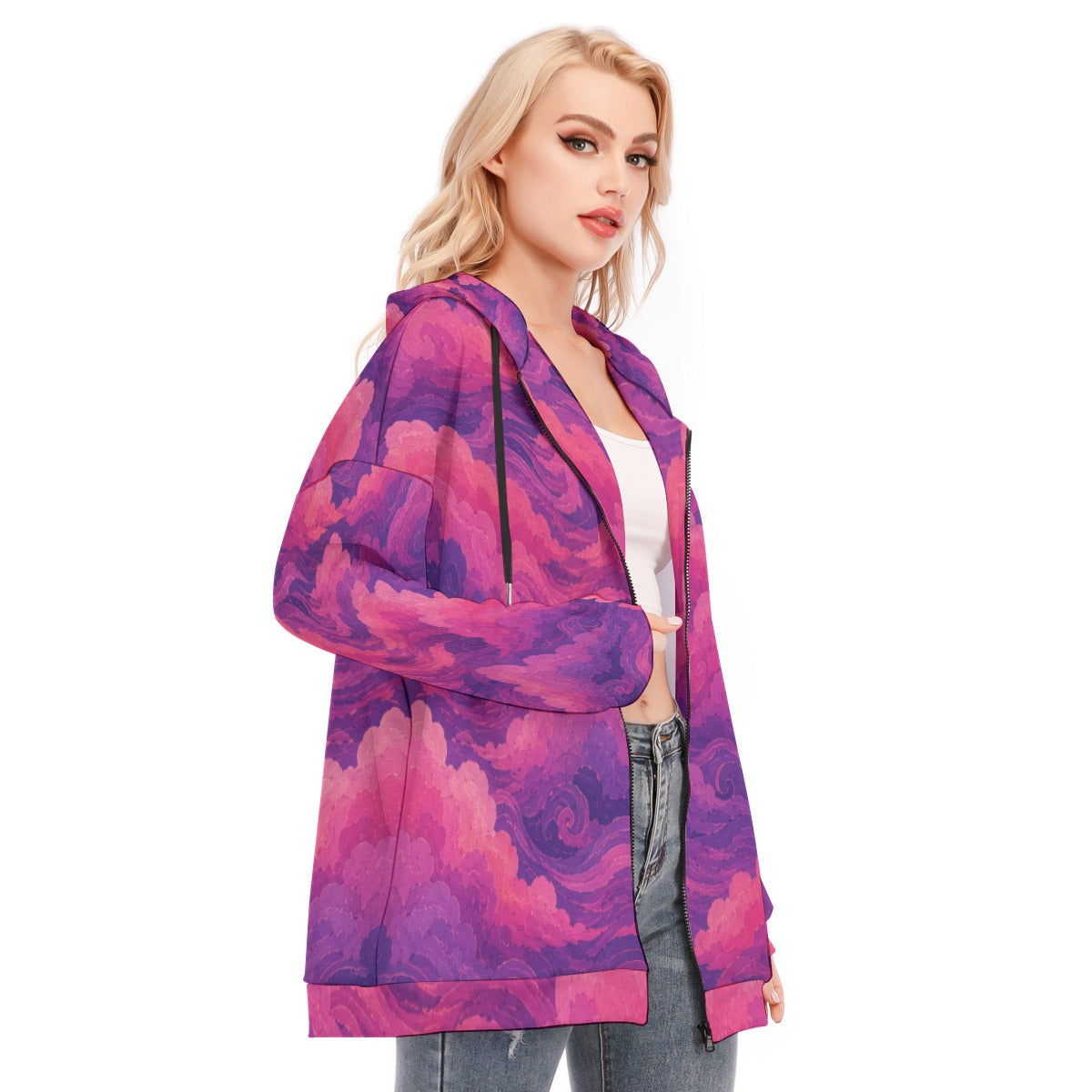 Women's Long Hoodie With Zipper Closure