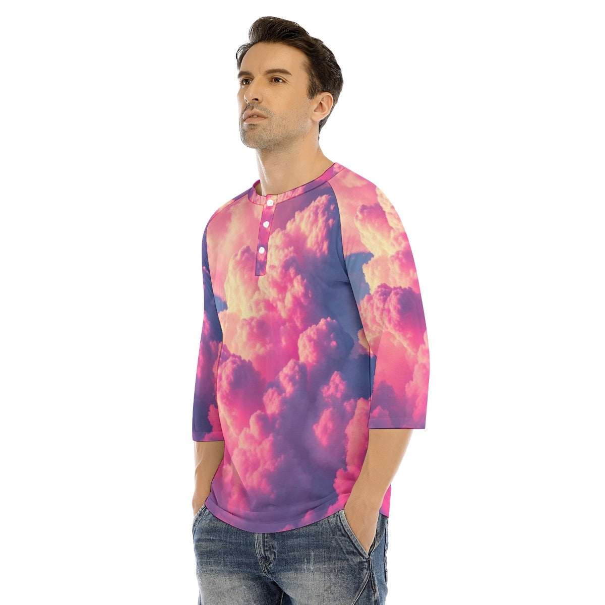 Men's Bracelet Sleeve T-shirt With Button Closure - view 3