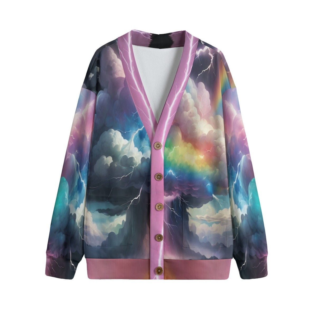Unisex V-neck Knitted Fleece Cardigan With Button Closure