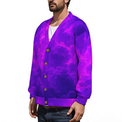 Unisex V-neck Knitted Fleece Cardigan With Button Closure