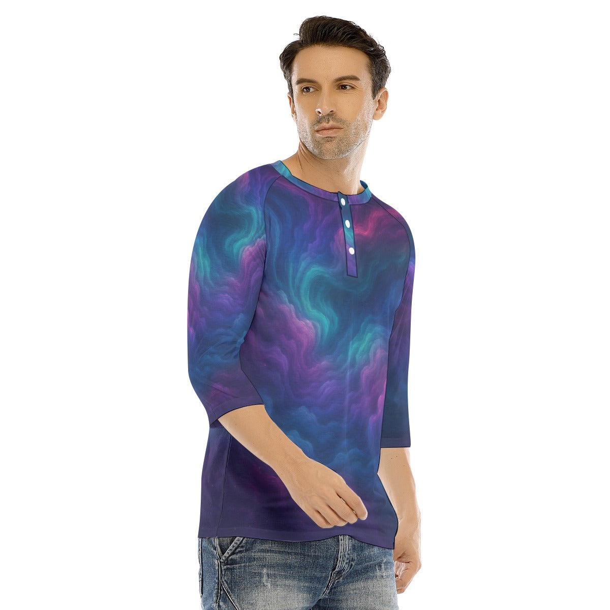 Men's Bracelet Sleeve T-shirt With Button Closure - view 2