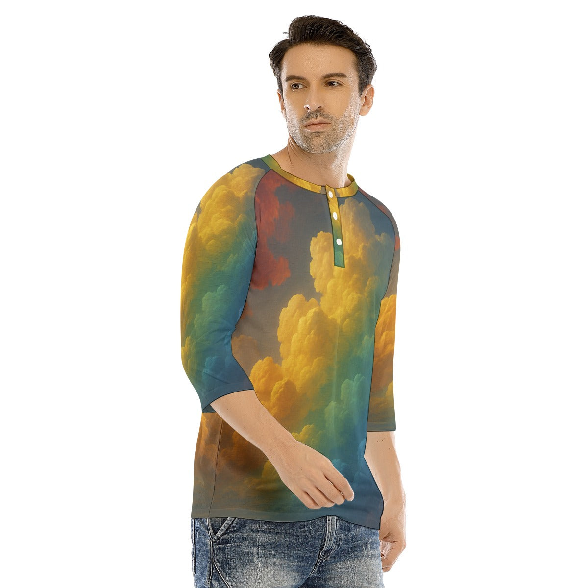 Men's Bracelet Sleeve T-shirt With Button Closure - view 2
