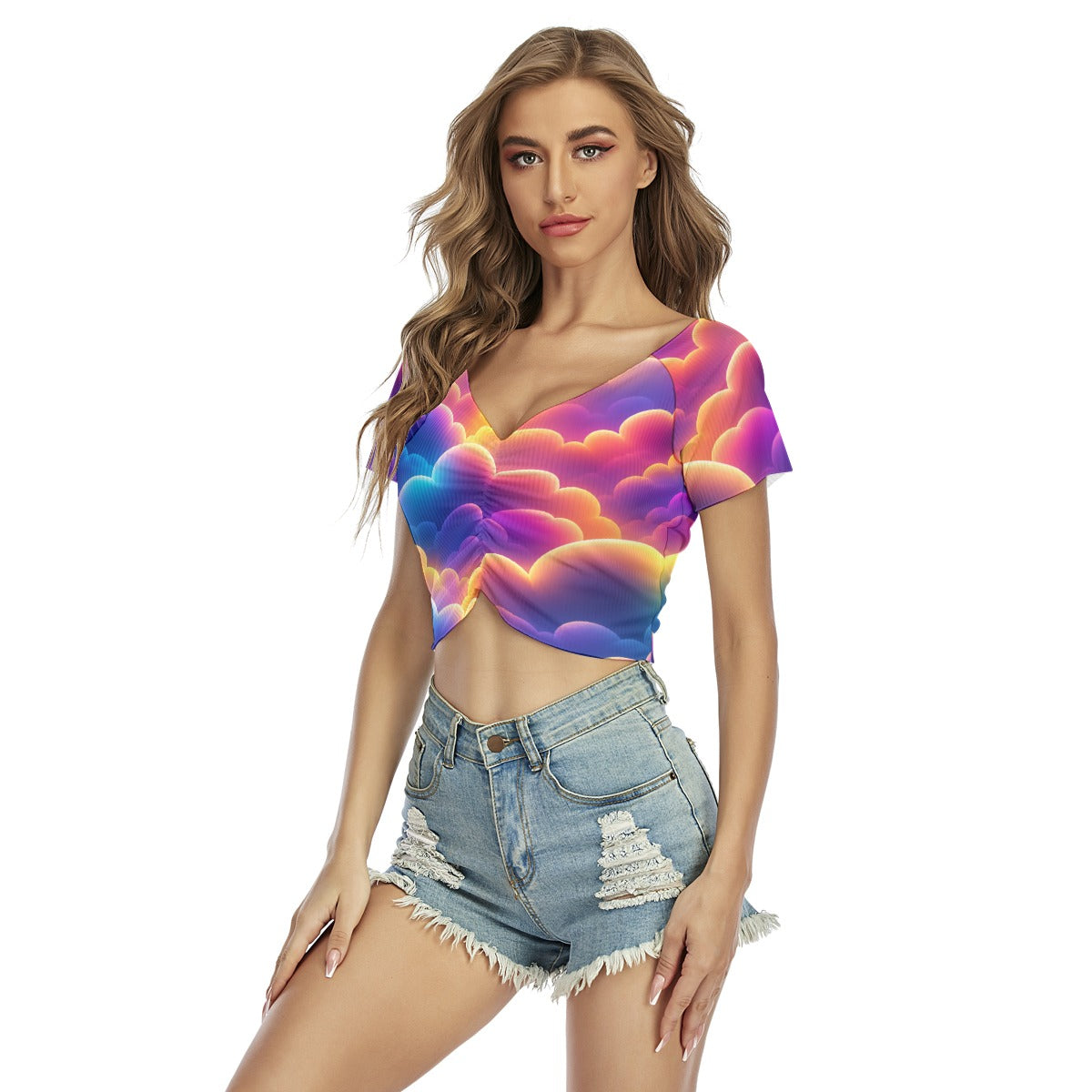 Women's Raglan Drawstring Front Crop Tee