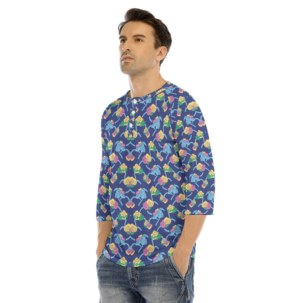 Men's Bracelet Sleeve T-shirt With Button Closure - view 3