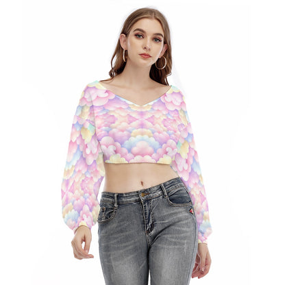 Women's V-neck Long Sleeve Cropped Sweatshirt