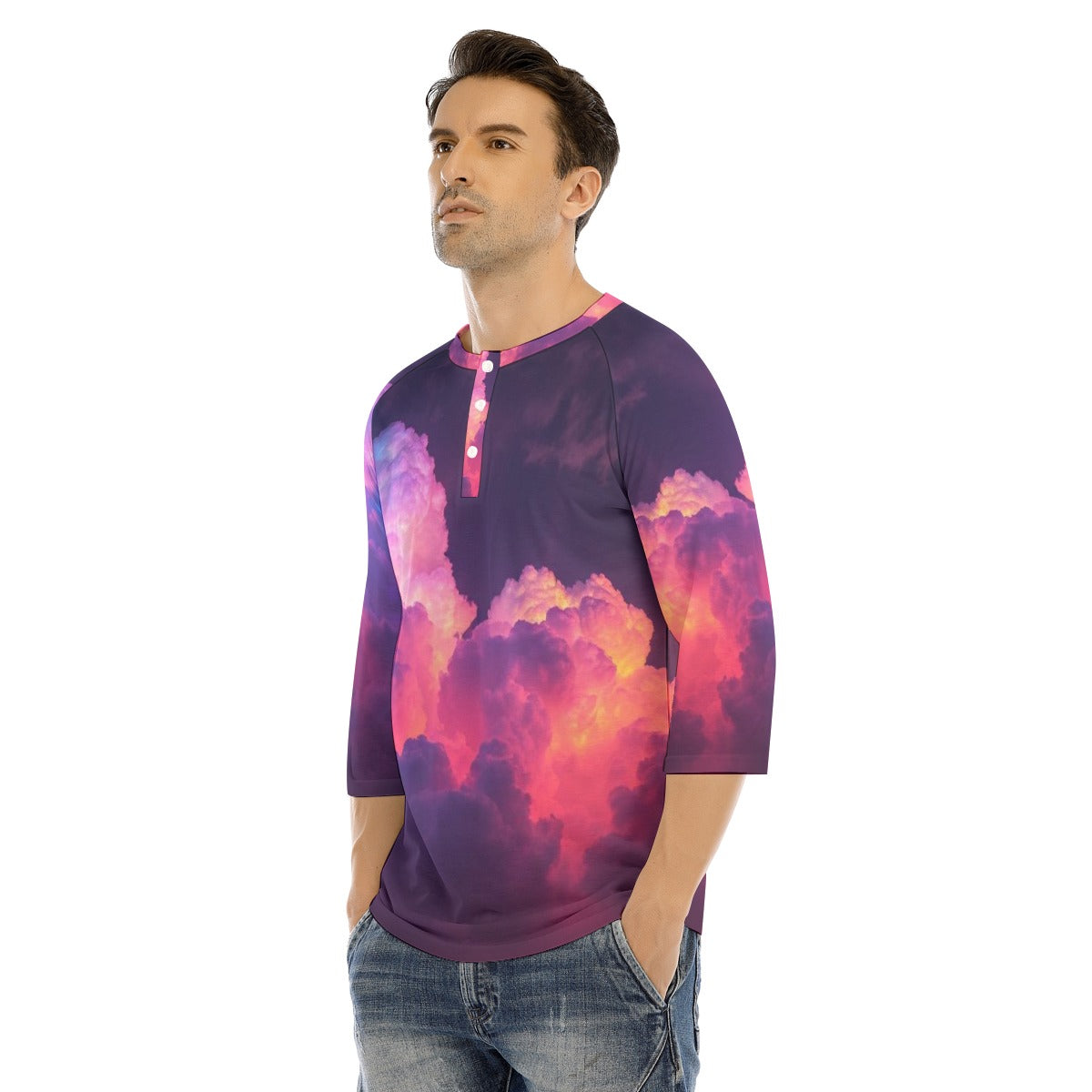 Men's Bracelet Sleeve T-shirt With Button Closure - view 3