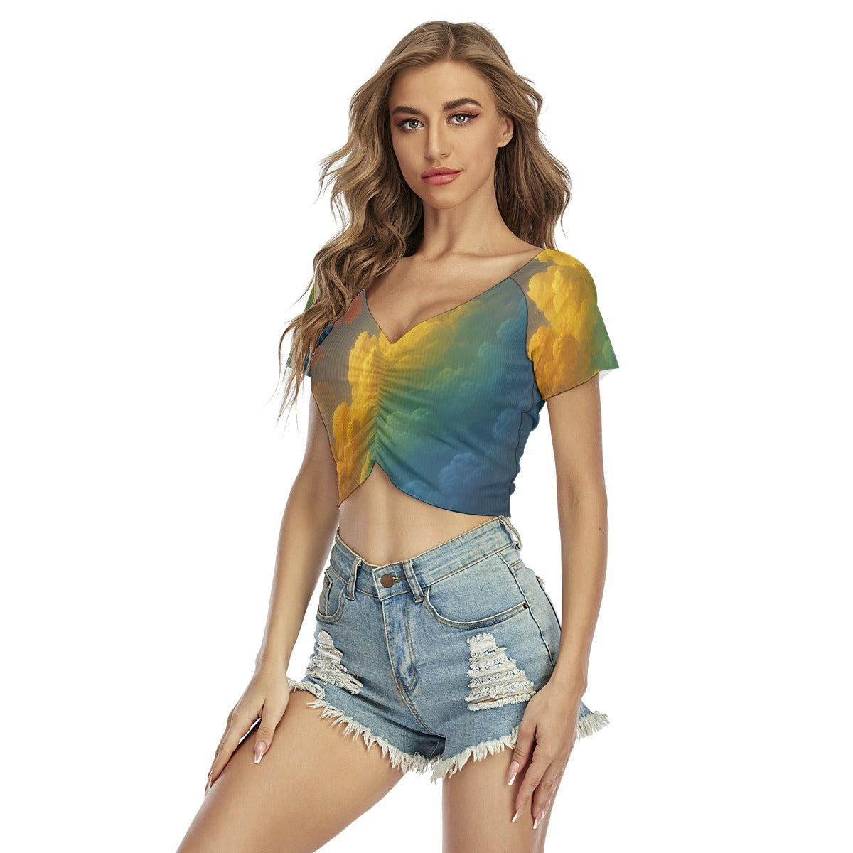 Women's Raglan Drawstring Front Crop Tee