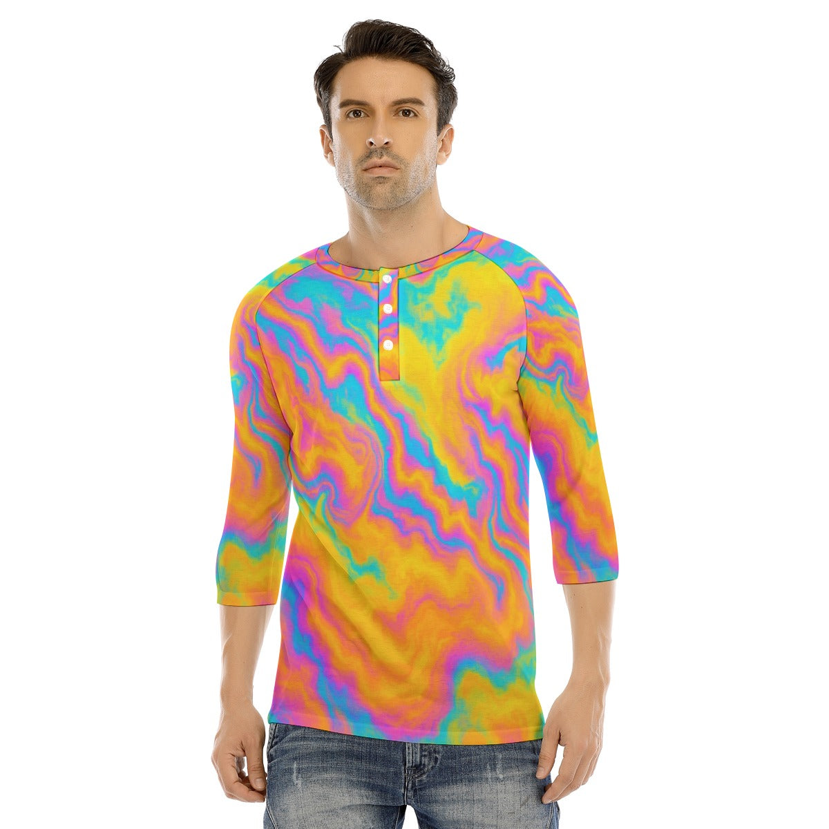 Men's Bracelet Sleeve T-shirt With Button Closure - view 1