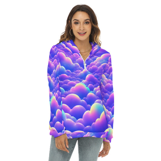 Women's Borg Fleece Hoodie With Half Zip