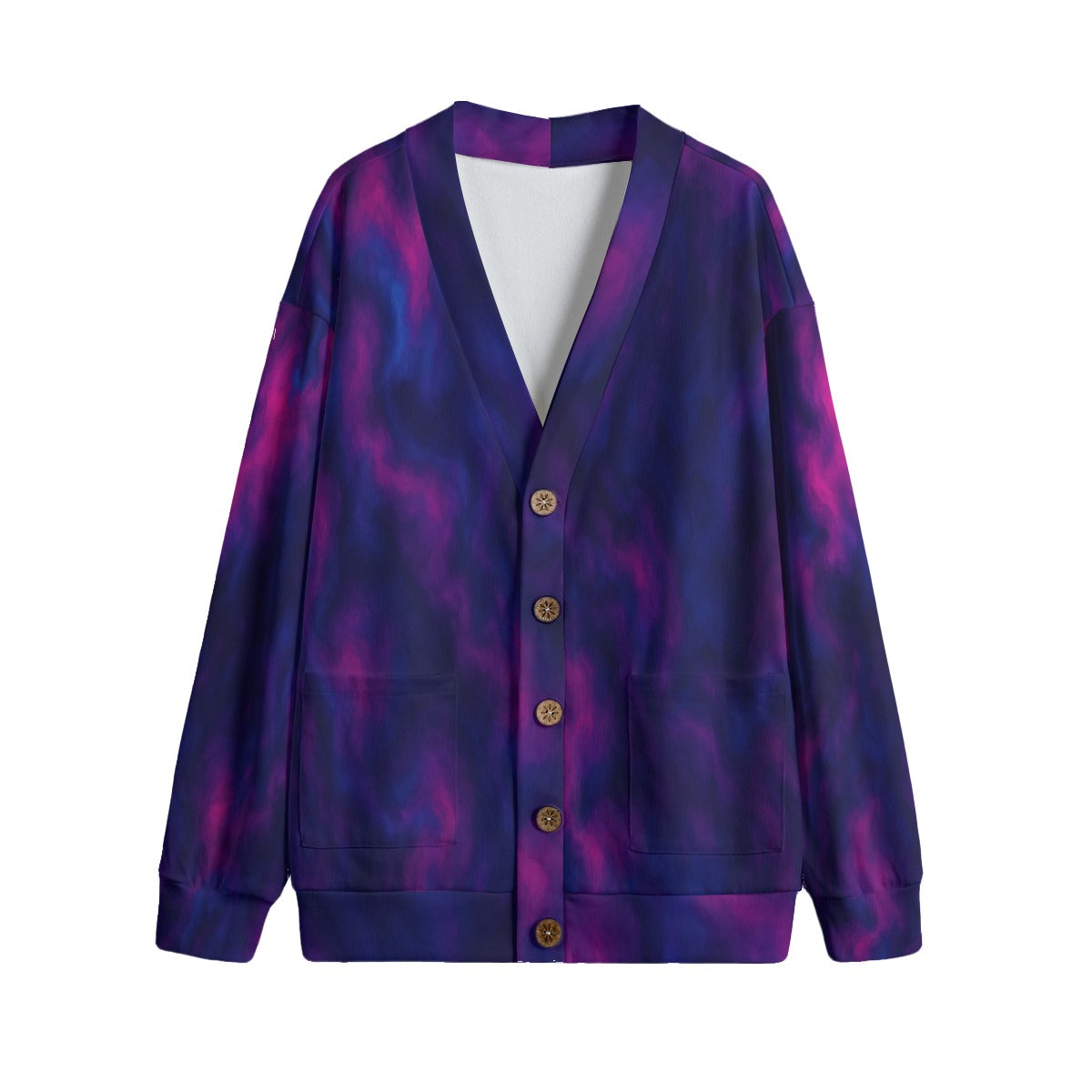 Unisex V-neck Knitted Fleece Cardigan With Button Closure