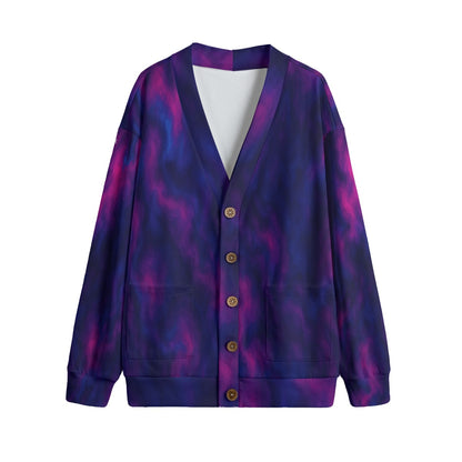 Unisex V-neck Knitted Fleece Cardigan With Button Closure