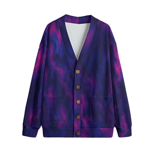 Unisex V-neck Knitted Fleece Cardigan With Button Closure