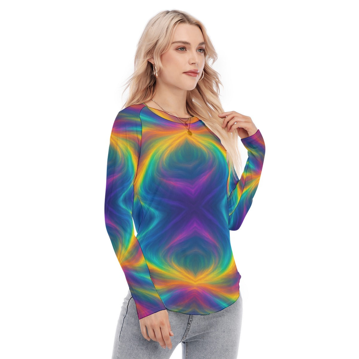 Women's Raglan Sleeves U-Shaped Hem Long Sleeves Blouse