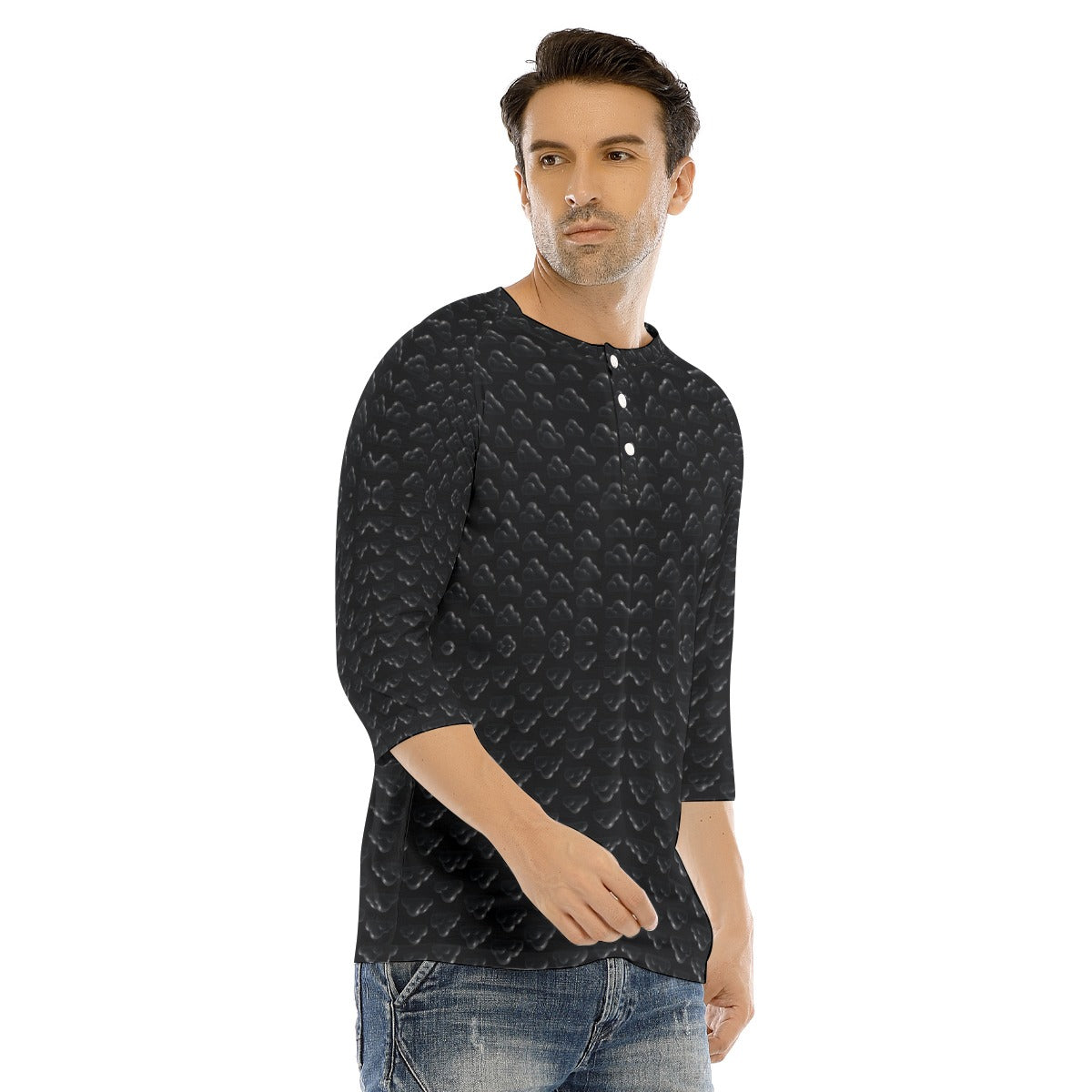 Men's Bracelet Sleeve T-shirt With Button Closure - view 2