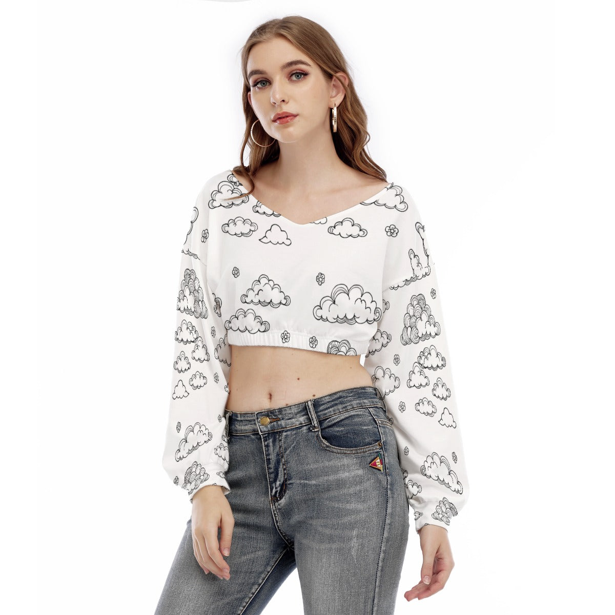 Women's V-neck Long Sleeve Cropped Sweatshirt
