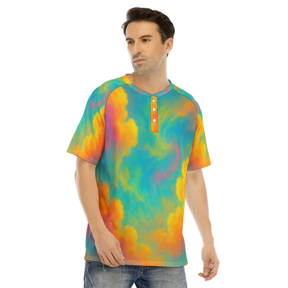 Men's Raglan Sleeve T-shirt With Button Closure