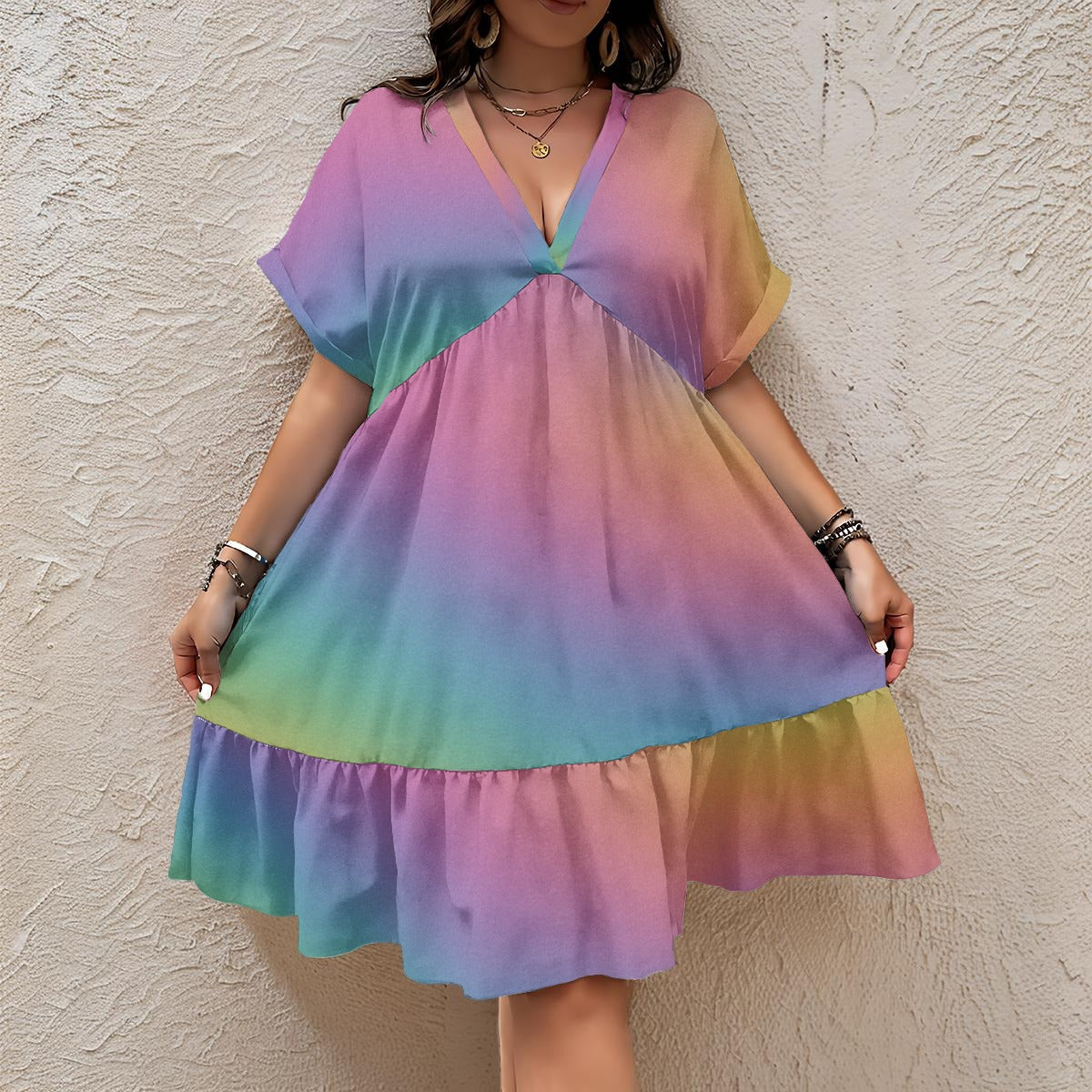 Unisex Women’s Floral V-Neck Short Sleeve Dress