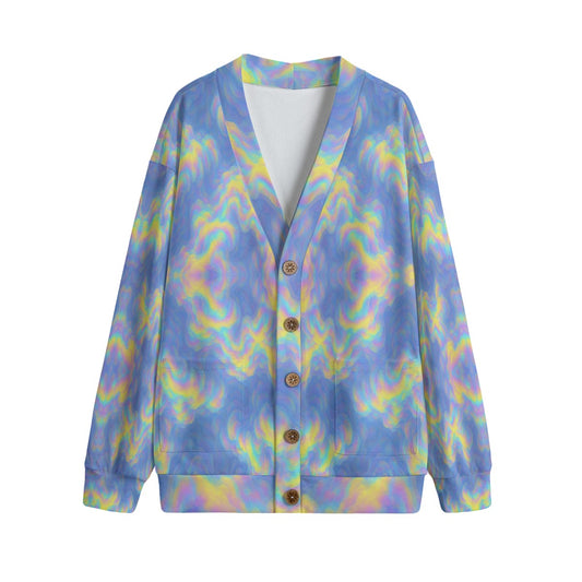 Unisex V-neck Knitted Fleece Cardigan With Button Closure