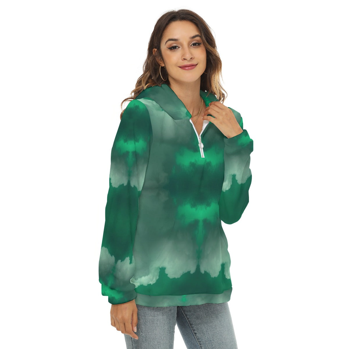 Women's Borg Fleece Hoodie With Half Zip