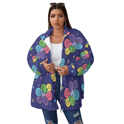 Unisex Borg Fleece Stand-up Collar Coat With Zipper Closure(Plus Size)