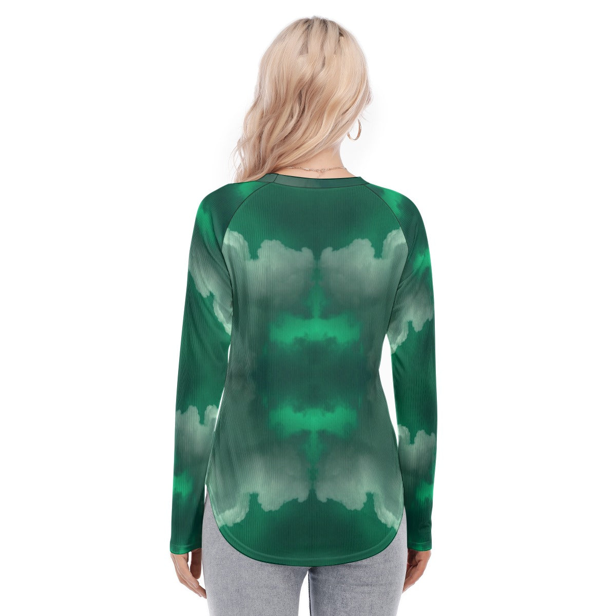 Women's Raglan Sleeves U-Shaped Hem Long Sleeves Blouse