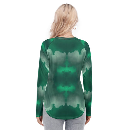 Women's Raglan Sleeves U-Shaped Hem Long Sleeves Blouse