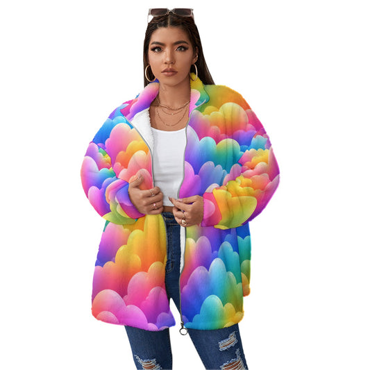 Unisex Borg Fleece Stand-up Collar Coat With Zipper Closure(Plus Size)
