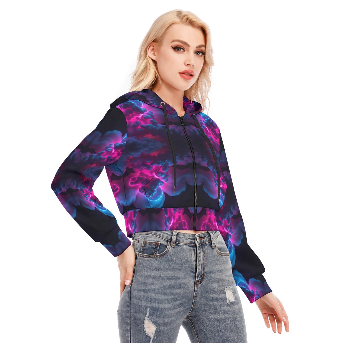 Women's Crop Top Hoodie With Zipper Closure