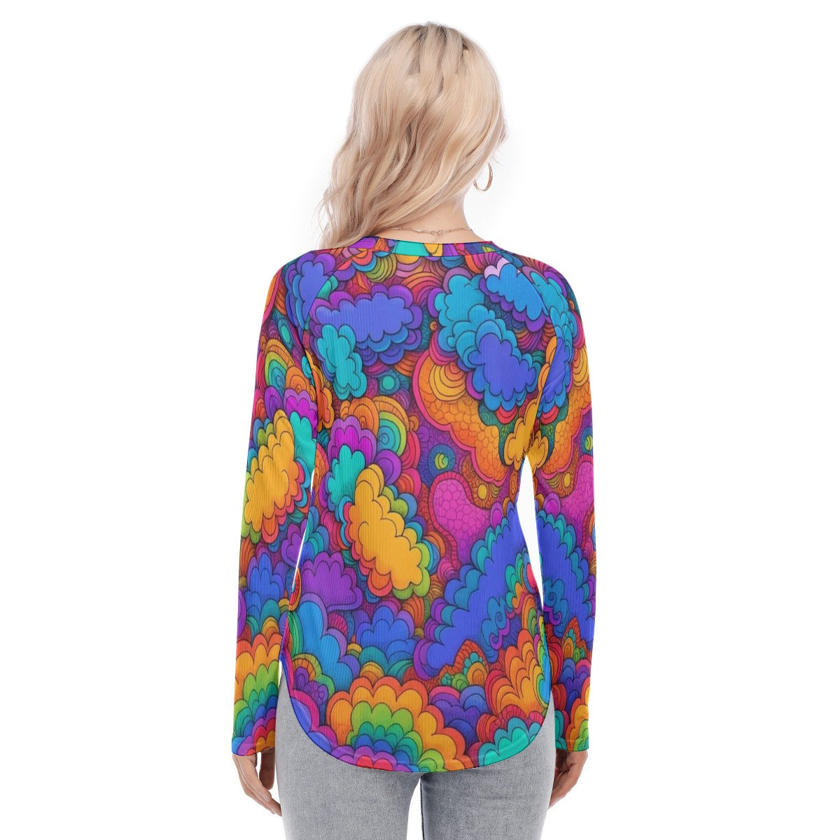 Women's Raglan Sleeves U-Shaped Hem Long Sleeves Blouse