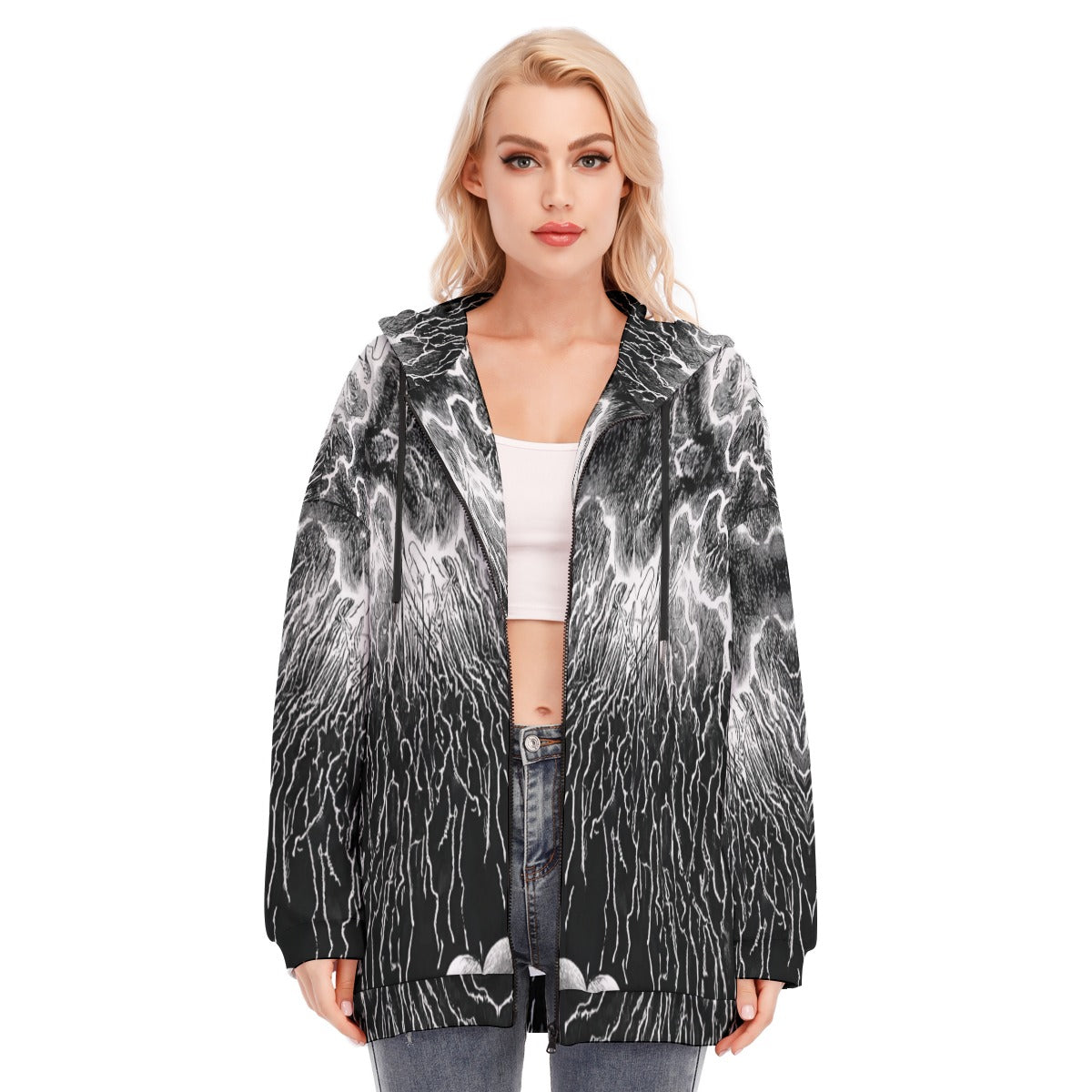 Women's Long Hoodie With Zipper Closure