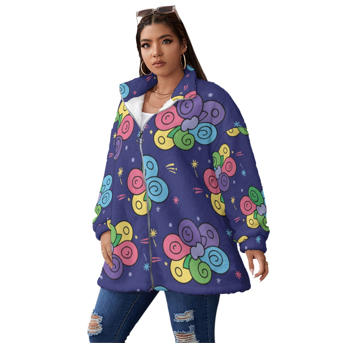 Unisex Borg Fleece Stand-up Collar Coat With Zipper Closure(Plus Size)